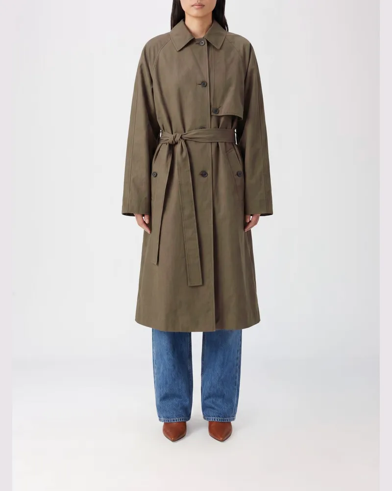Calvin Klein Langer, einreihiger Baumwoll-Trenchcoat von mit Bindegürtel Braun