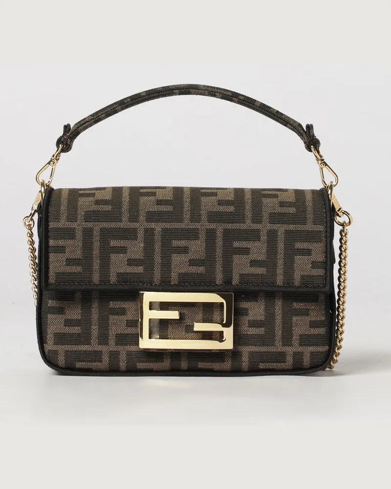 Fendi Mini Baguette Tasche aus Jacquard-Stoff mit durchgehendem FF-Monogramm Braun