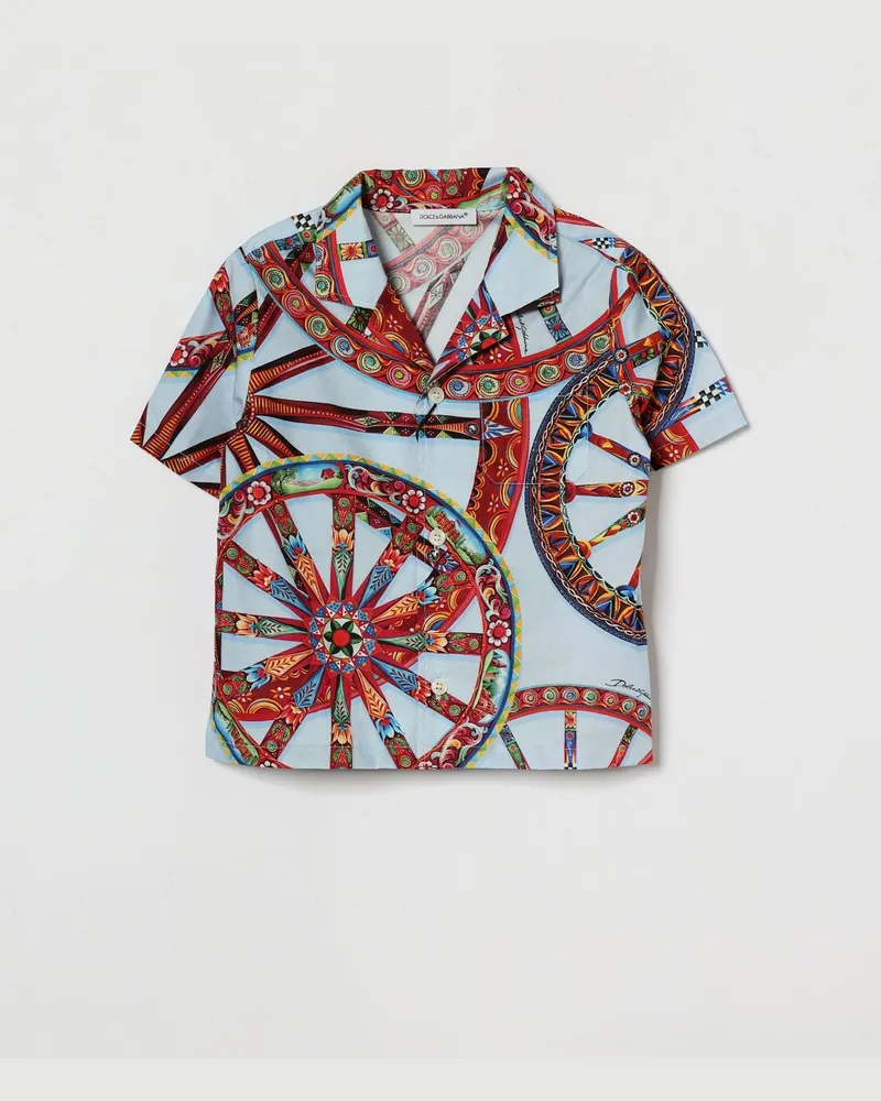 Dolce & Gabbana DOLCE  GABBANA Bowlinghemd Dolce & Gabbana für Jungen aus Baumwolle mit Carretto-Siciliano-Print Bunt