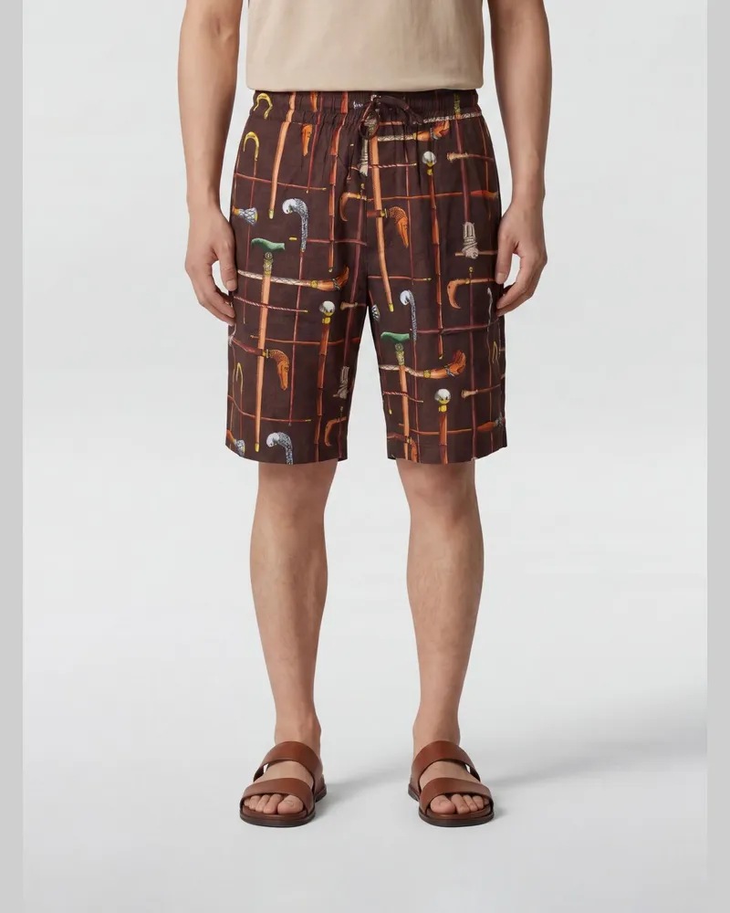 Drôle de Monsieur Shorts aus Viskose mit Grafikprint und Kordelzug Braun