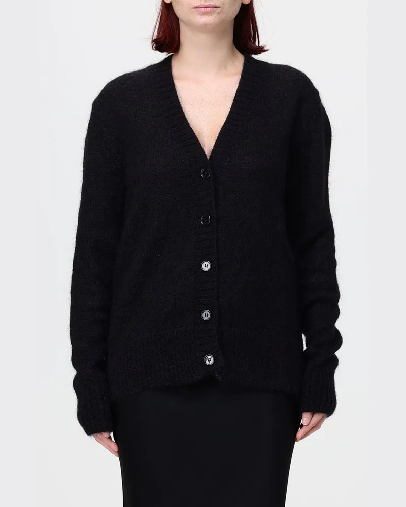 Fiorucci Locker geschnittener V-Ausschnitt-Cardigan aus Mohair-Mischung mit überschnittenen Schultern Schwarz