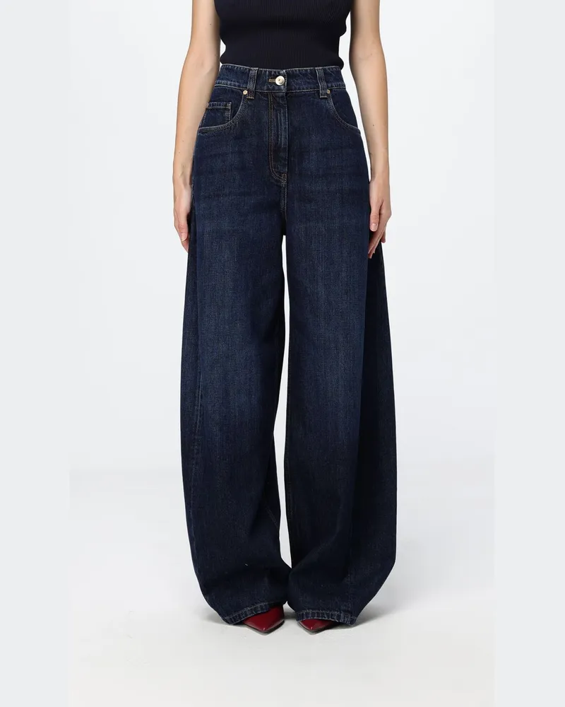 Brunello Cucinelli Wide Leg Jeans aus Baumwolldenim mit hoher Taille von Blau