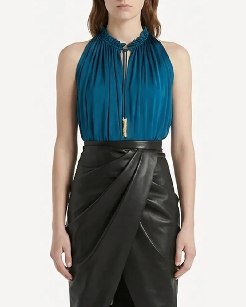 Balmain Ärmelloses Viskose-Top mit Rundhalsausschnitt in Slim Fit Blau