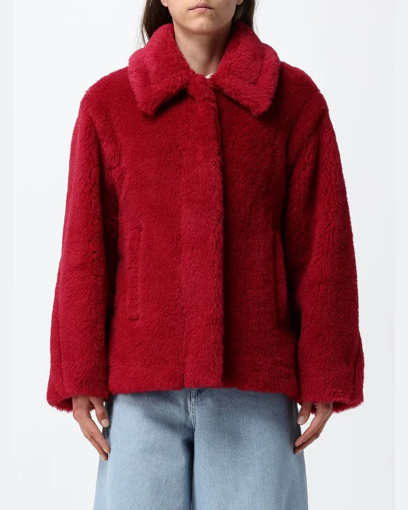 Max Mara Teddy-Jacke aus Alpaka und Wolle mit verdecktem Verschluss Rot