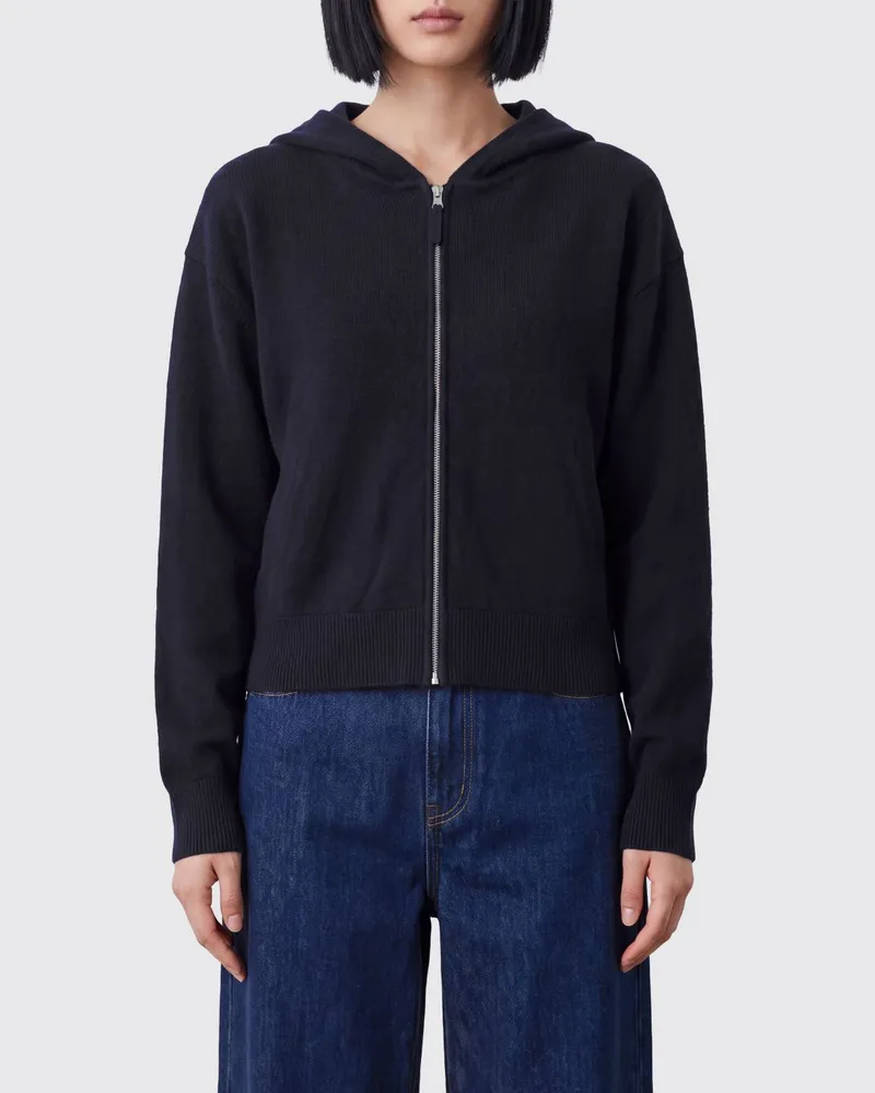 ALLUDE Kapuzen-Strickjacke aus Wolle und Kaschmir mit Reißverschluss Schwarz