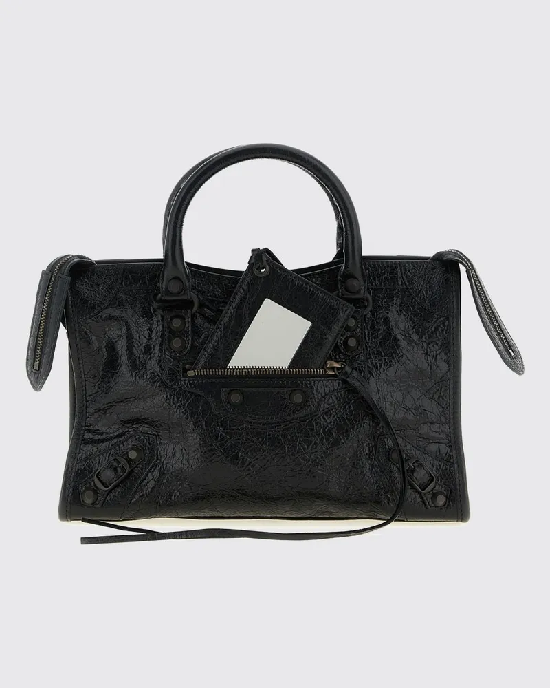 Balenciaga Le City Kleine Handtasche aus Arena-Leder mit Nieten und Schultergurt Schwarz