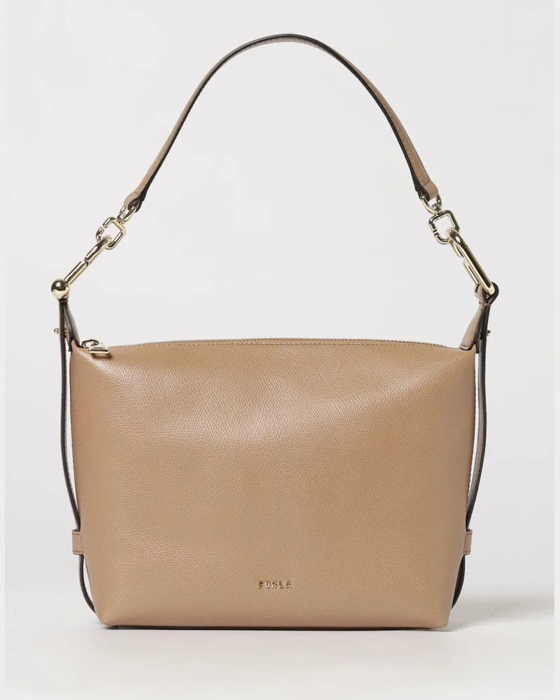 Furla Tonie Schultertasche aus genarbtem Leder mit abnehmbarem Riemen Braun