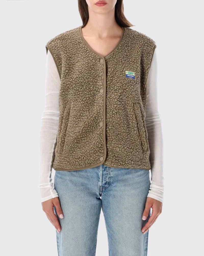 American Vintage Gepolsterte Fleece-Weste von mit Rundhalsausschnitt und Taschen Beige