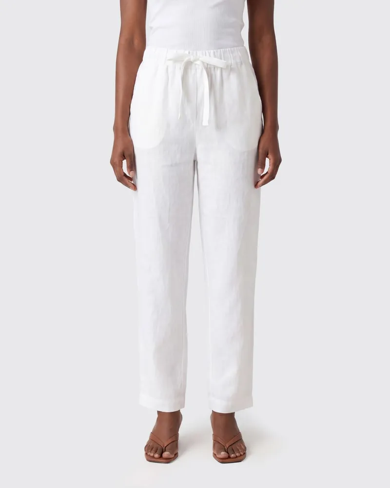 Semicouture High-Waist Straight-Leg Leinenhose mit Kordelzug Weiß
