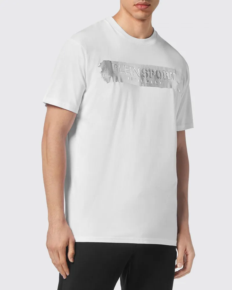 Philipp Plein Baumwoll-T-Shirt mit Rundhalsausschnitt und laminiertem Kontrastlogo Weiß
