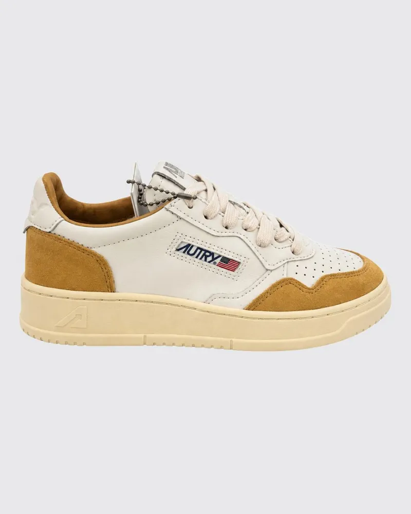AUTRY Medalist Low Bicolor-Ledersneaker mit perforierter Spitze Ecru