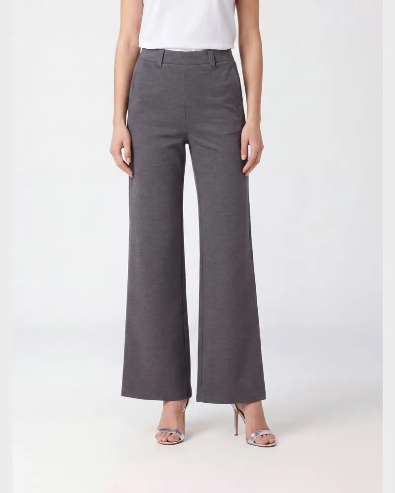 Liu Jo Hoch taillierte Hose mit geradem Bein aus Stretch-Jersey mit Strass-Logo Grau