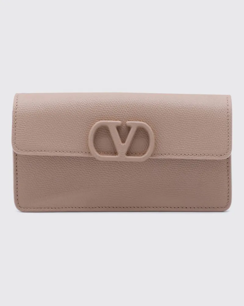 Valentino Garavani Wallet on Chain VLogo Signature aus genarbtem Kalbsleder Pink