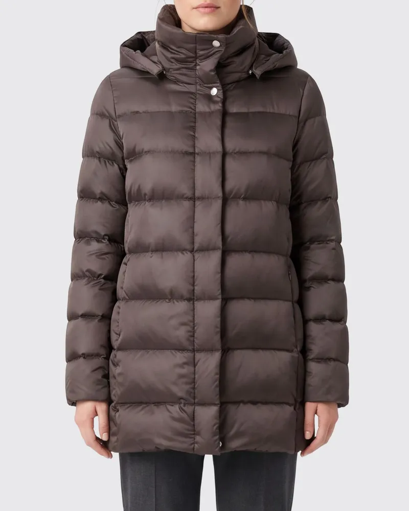 MOORER Delia knielange Daunenjacke aus gestepptem Nylon mit abnehmbarer Kapuze Braun