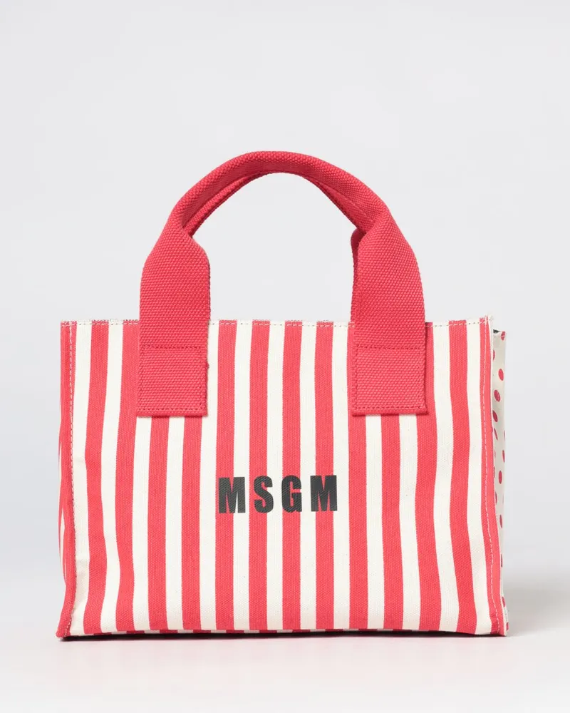 MSGM Handtasche aus Canvas mit Streifen- und Tupfenmuster und verstellbarem Gurt Rot