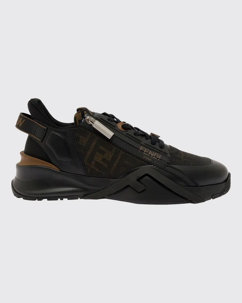 Fendi Flow Low-Top-Sneakers aus technischem Gewebe mit FF-Monogramm und seitlichem Reißverschluss Schwarz