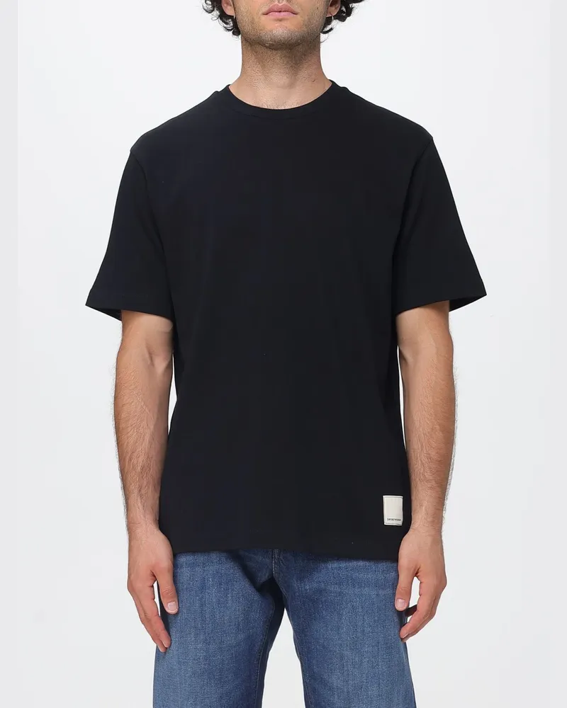 Emporio Armani Baumwoll-T-Shirt mit Kontrastlogo und überschnittenen Schultern Schwarz