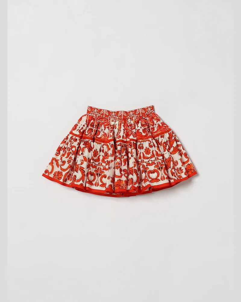 Dolce & Gabbana DOLCE  GABBANA Ausgestellter Minirock Dolce & Gabbana für Mädchen aus Popeline mit Majolika-Print Orange