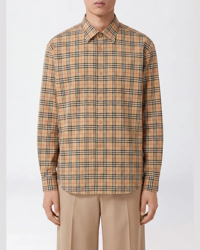 Burberry Langärmeliges Baumwollhemd mit Vintage-Check-Muster Beige