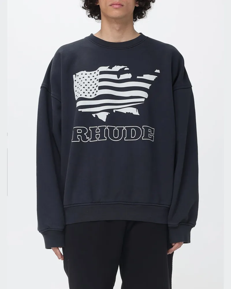 RHUDE Bedrucktes Baumwoll-Rundhalsshirt Schwarz