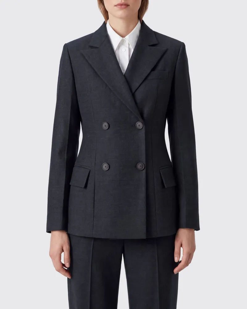 TELA Kurzer Slim-Fit-Zweireiher-Blazer aus Wollmischung mit fallendem Revers Grau