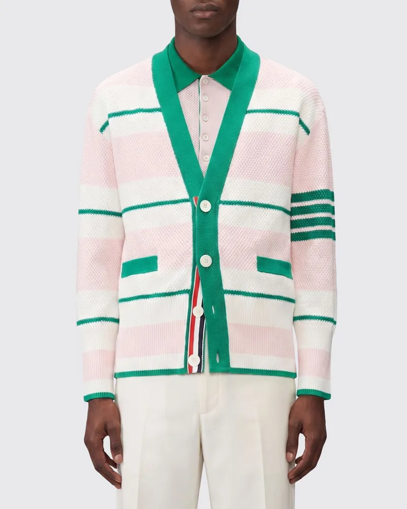 Thom Browne Gestreifter Baumwollcardigan Pink