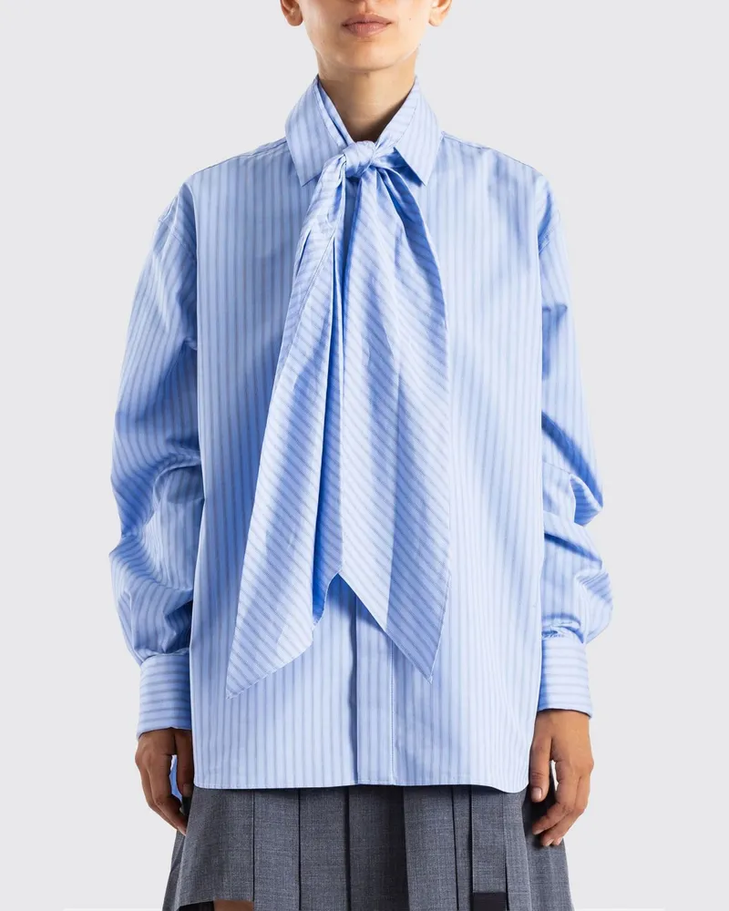 Sacai Schluppenbluse aus Baumwollmischung mit verdeckter Knopfleiste Blau