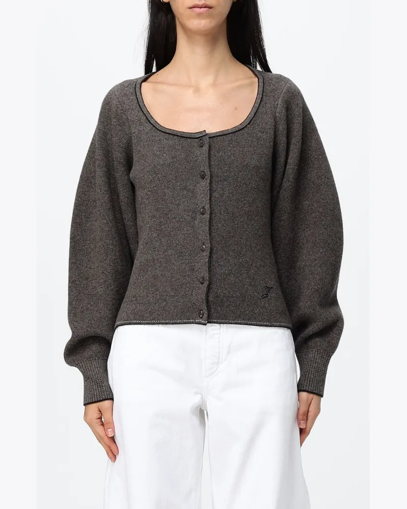 Jacquemus Slim Fit Cardigan aus Wolle und Kaschmir mit Puffärmeln Grau