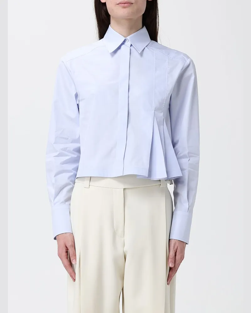 SPORTMAX Baumwollhemd mit plissiertem Detail Hellblau