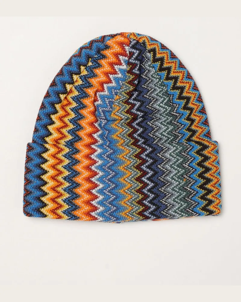 Missoni Beanie-Mütze aus Wollmischung mit mehrfarbigem Zickzackmuster Bunt