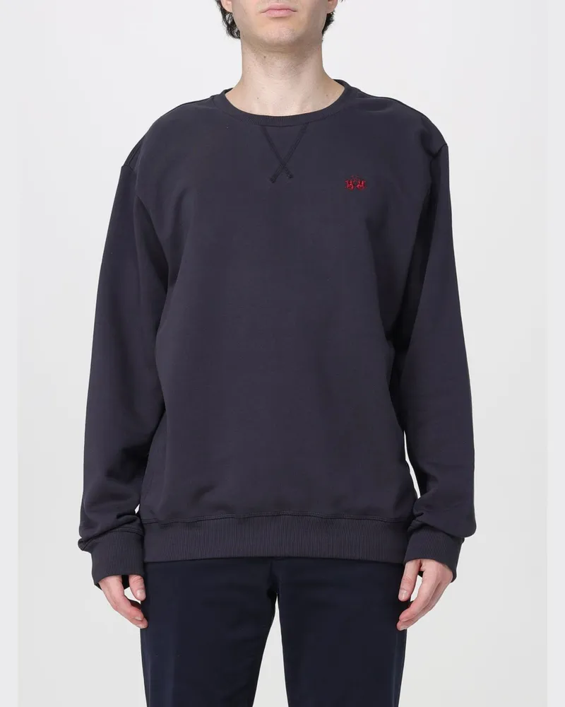 La Martina Rundhals-Sweatshirt aus Baumwolle mit überschnittenen Schultern und Kontrastlogo Blau