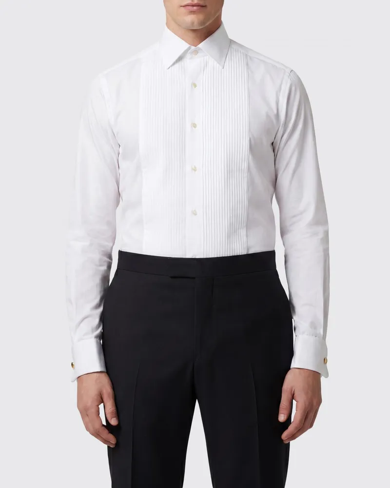Tom Ford Slim-Fit-Abendhemd aus Baumwollpopeline mit plissiertem Plastron Weiß