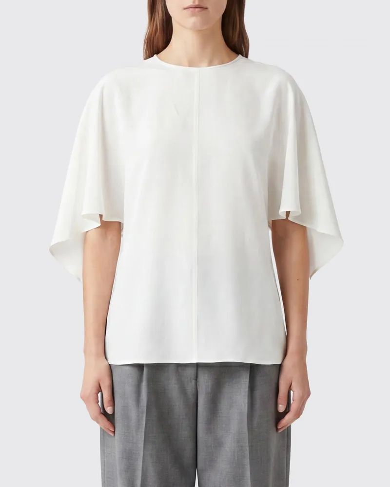 Stella McCartney Bluse mit Rundhalsausschnitt aus Satin mit kurzen Ärmeln und Bindeband Beige