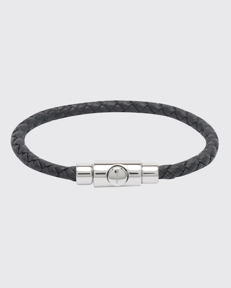 Ferragamo Geflochtenes Kalbsleder-Armband mit Metallverschluss und Logo Schwarz
