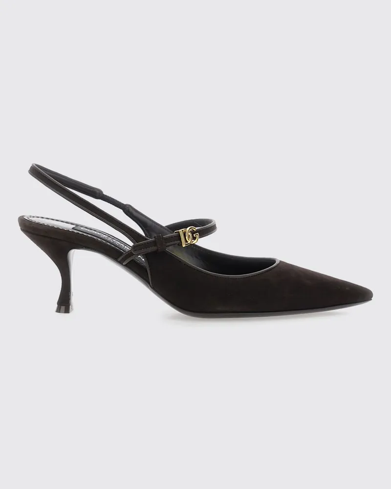 Dolce & Gabbana DOLCE  GABBANA Dolce & Gabbana Slingback-Pumps aus Veloursleder mit DG-Monogramm und Stiletto-Absatz Ebony