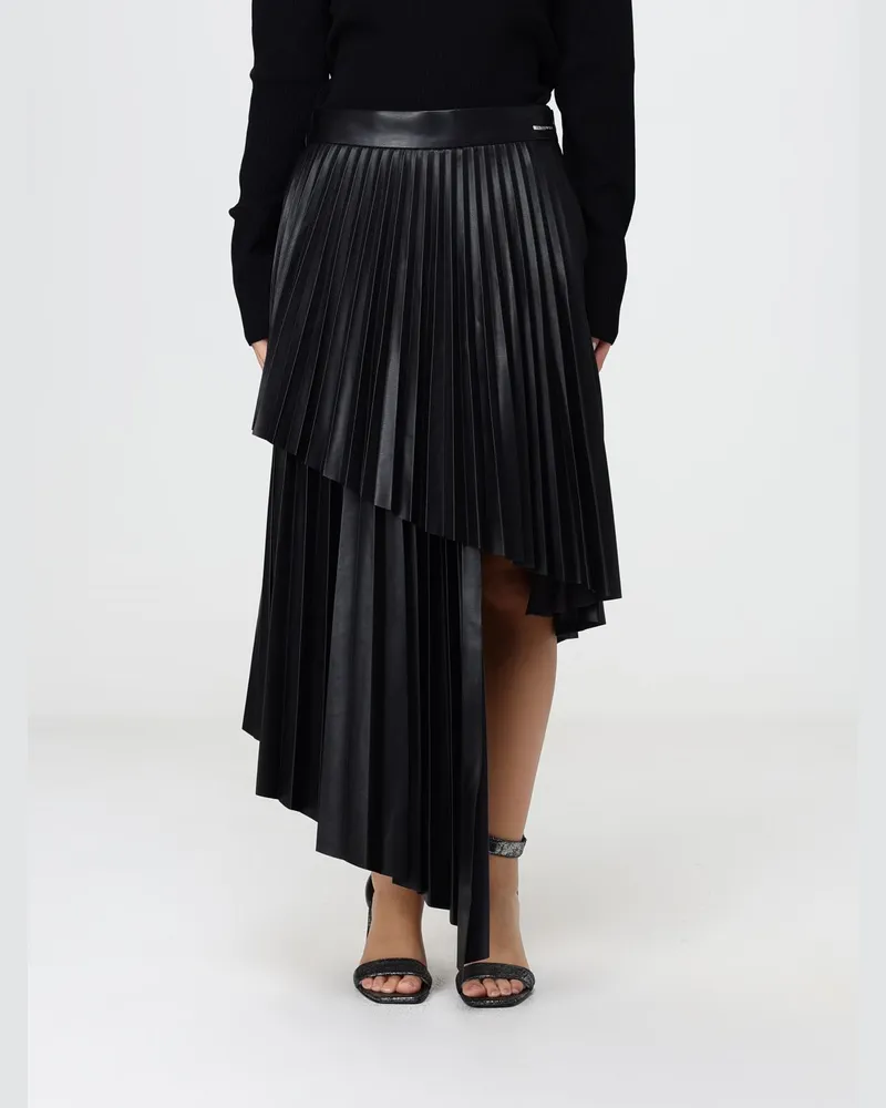 Karl Lagerfeld Asymmetrischer, plissierter Midirock aus Kunstleder mit hoher Taille Schwarz