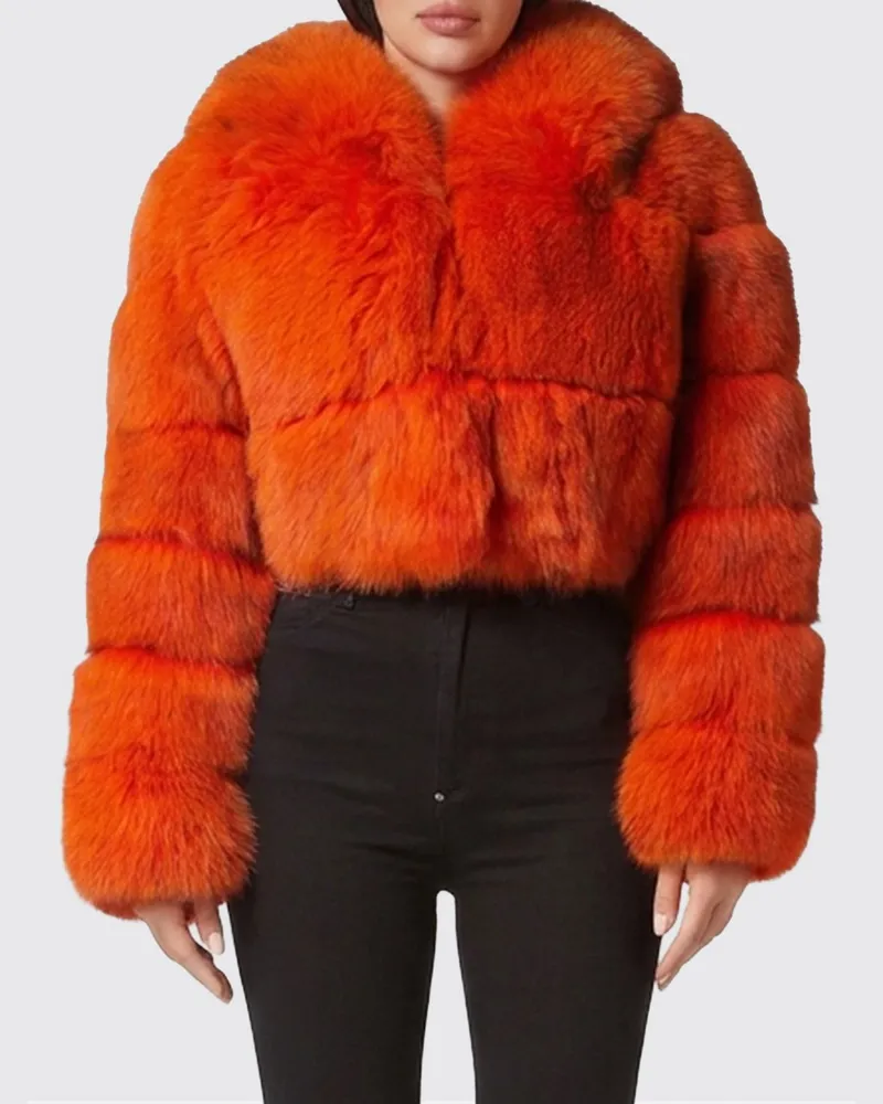 Philipp Plein Bomberjacke mit Fuchspelzkapuze Orange