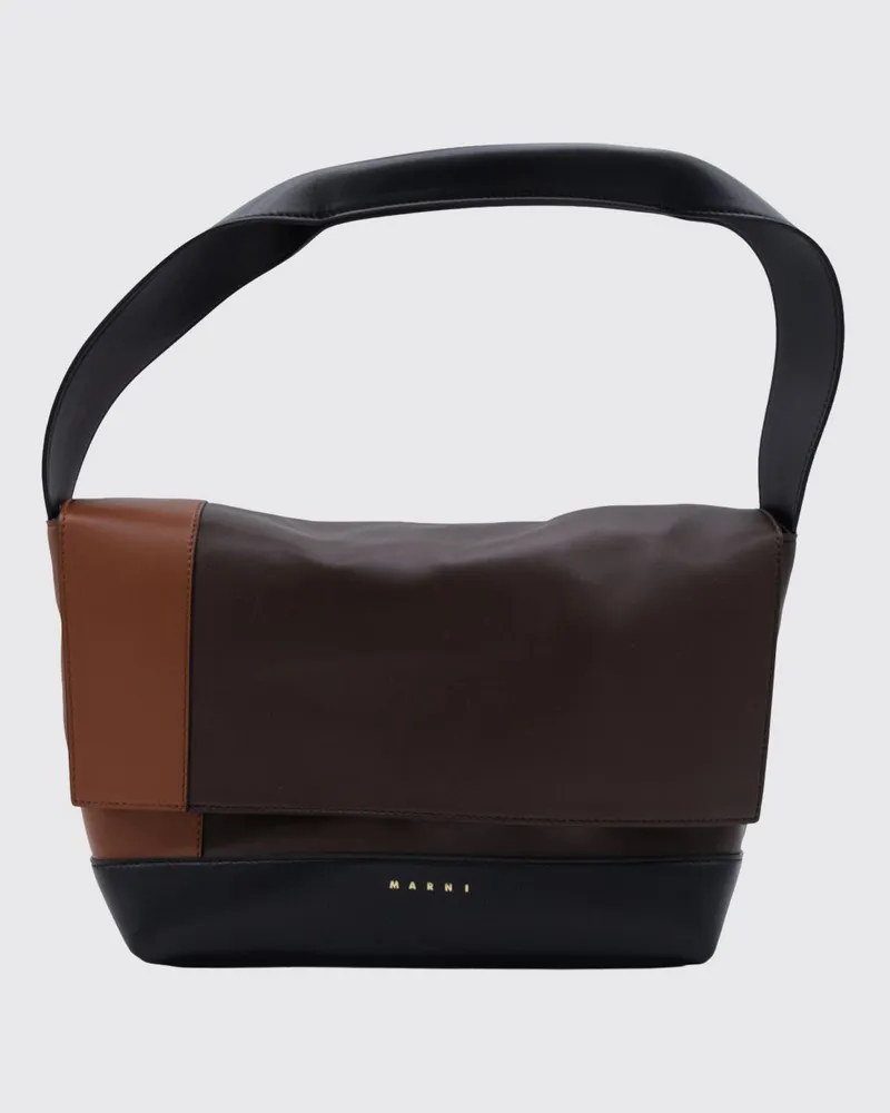 Marni Bicolor Schultertasche aus Kalbsleder mit Patte und Tragegriff Schwarz