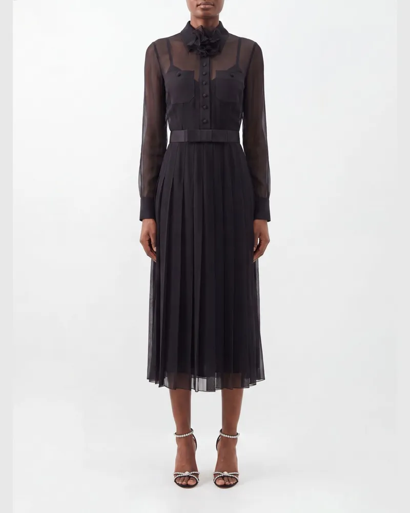 Dolce & Gabbana DOLCE  GABBANA Midi-Hemdblusenkleid Dolce & Gabbana aus Seide mit Rüschenkragen und Taillengürtel Schwarz