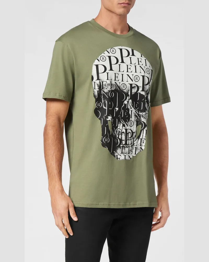 Philipp Plein T-Shirt aus Baumwolle mit Totenkopf-Print und Hexagon-Logo Grün