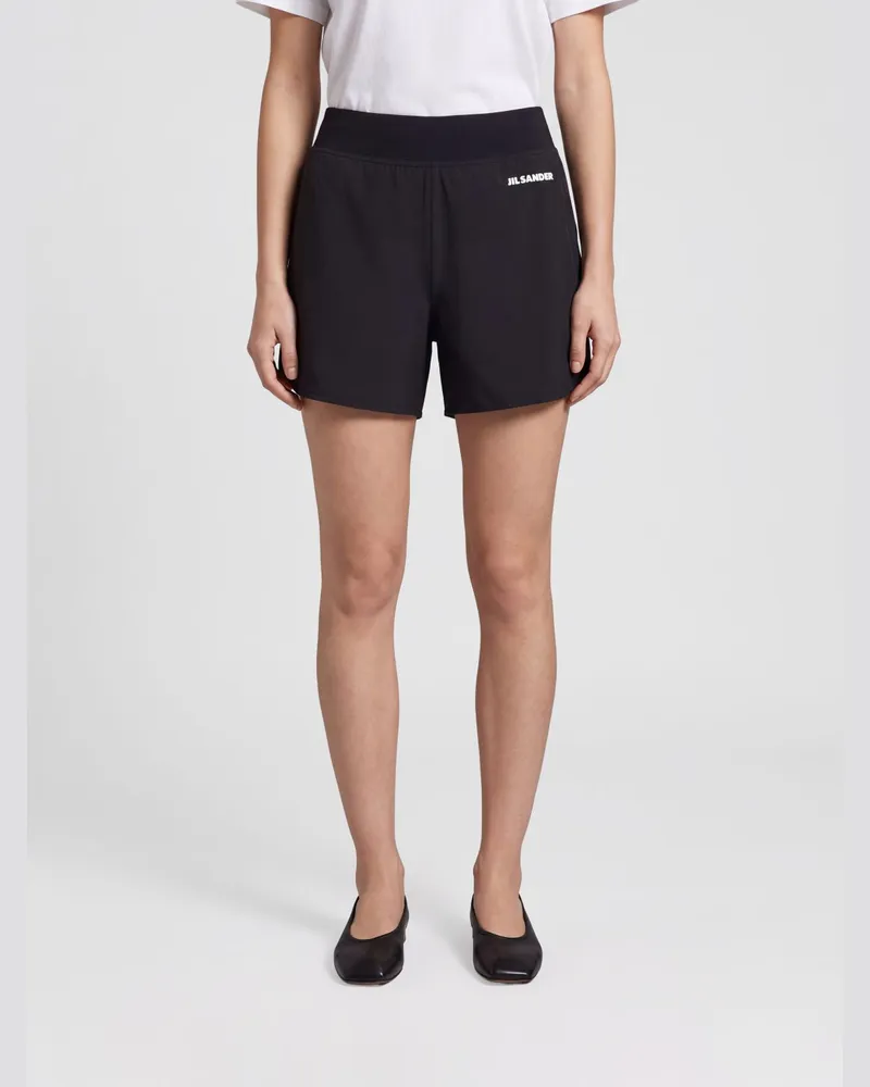 Jil Sander Jogging-Shorts aus technischem Gewebe mit hohem Bund und Kontrastlogo Schwarz