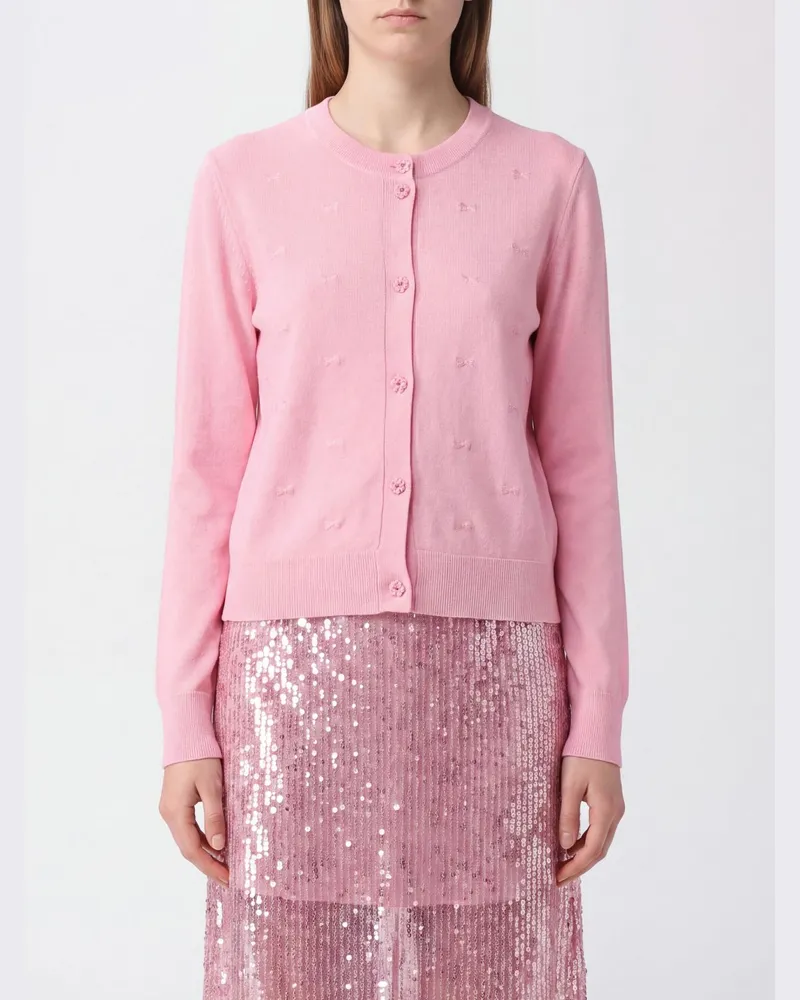 Cecilie Bahnsen Rundhals-Cardigan aus Ramie-Mischung mit feinen Stickdetails Pink