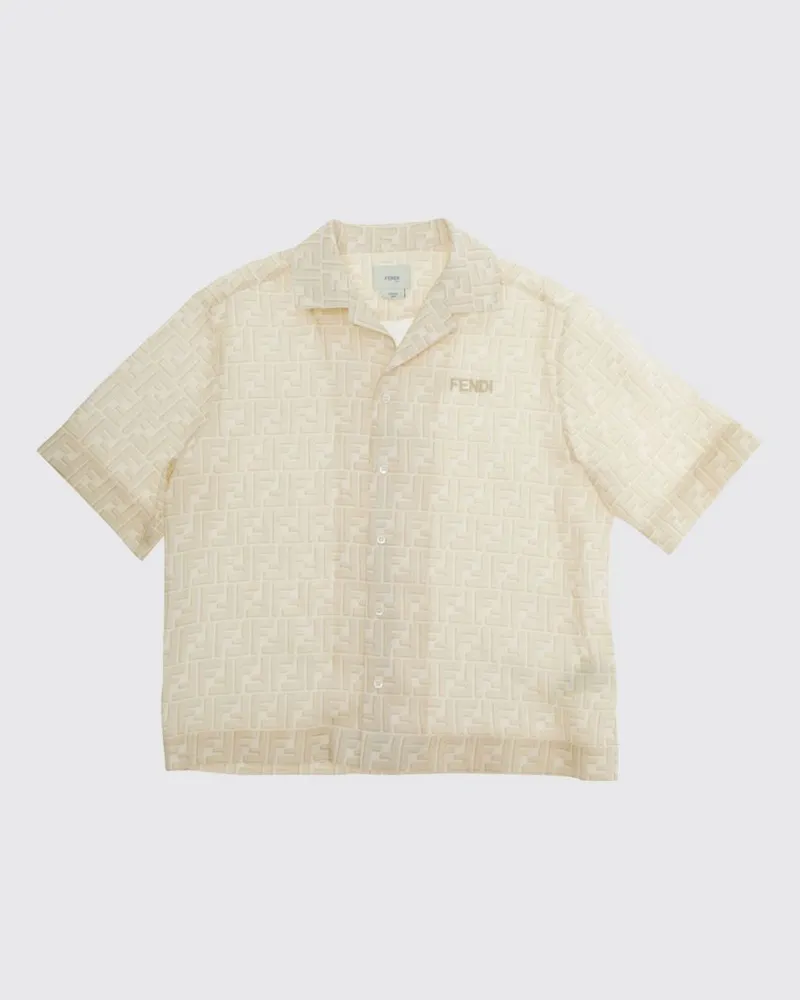 Fendi Bowlinghemd für Jungen aus Baumwolle mit durchgehendem FF-Monogramm Gelb