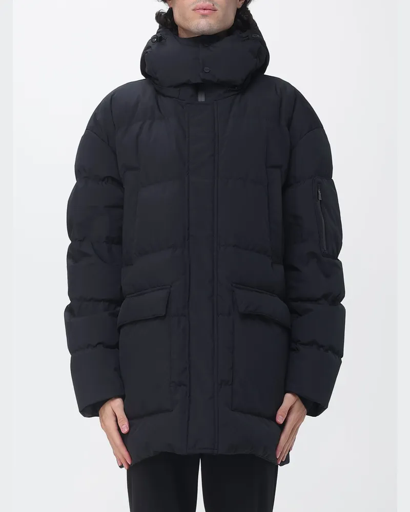 Herno Kurze gesteppte Nylon-Daunenjacke mit Kapuze und Reißverschluss Schwarz