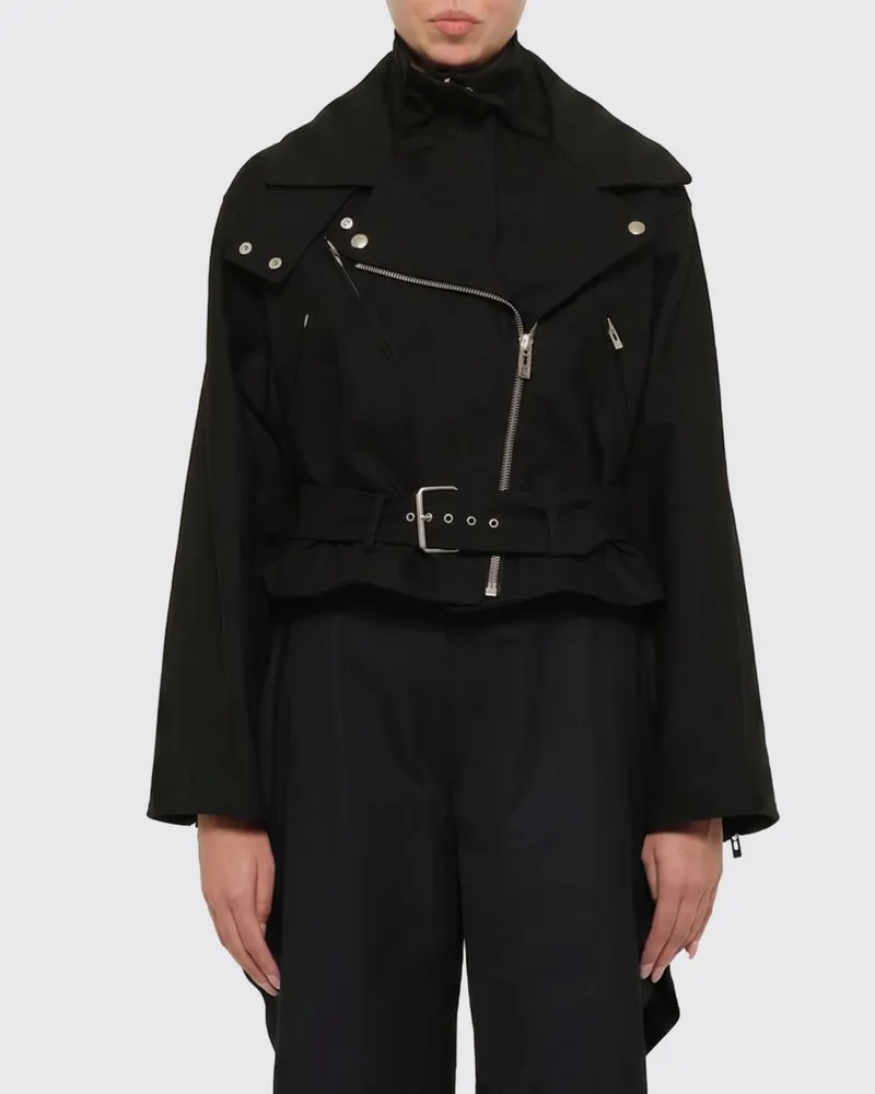 Alaïa Cropped Bikerjacke aus Baumwolle mit verstellbarem Gürtel Schwarz