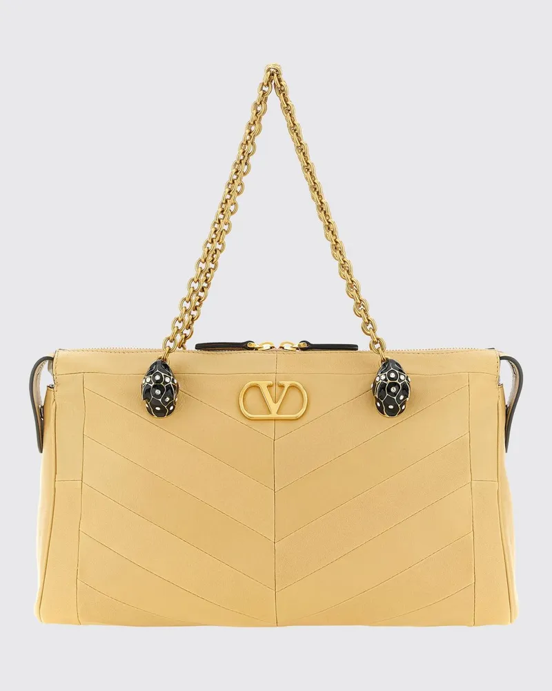 Valentino Garavani Panthea Schultertasche aus Leder mit Chevron-Stickerei Beige