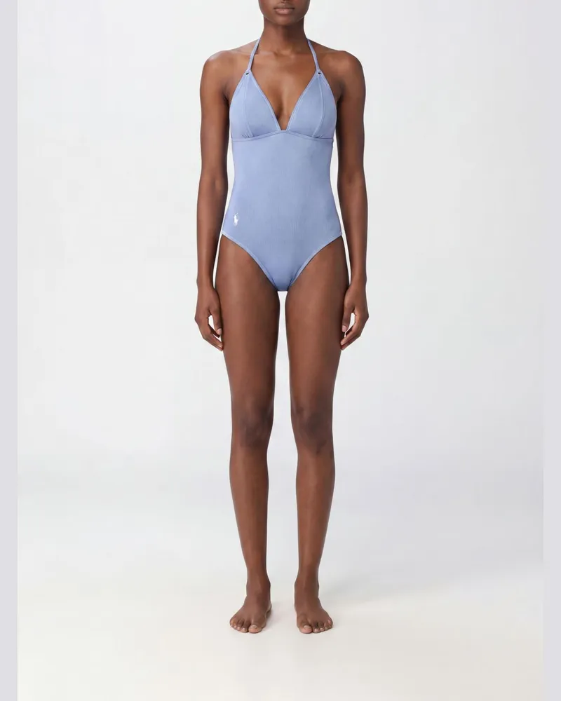 Ralph Lauren Einteiliger Badeanzug aus Nylon mit Bindeträgern Blau