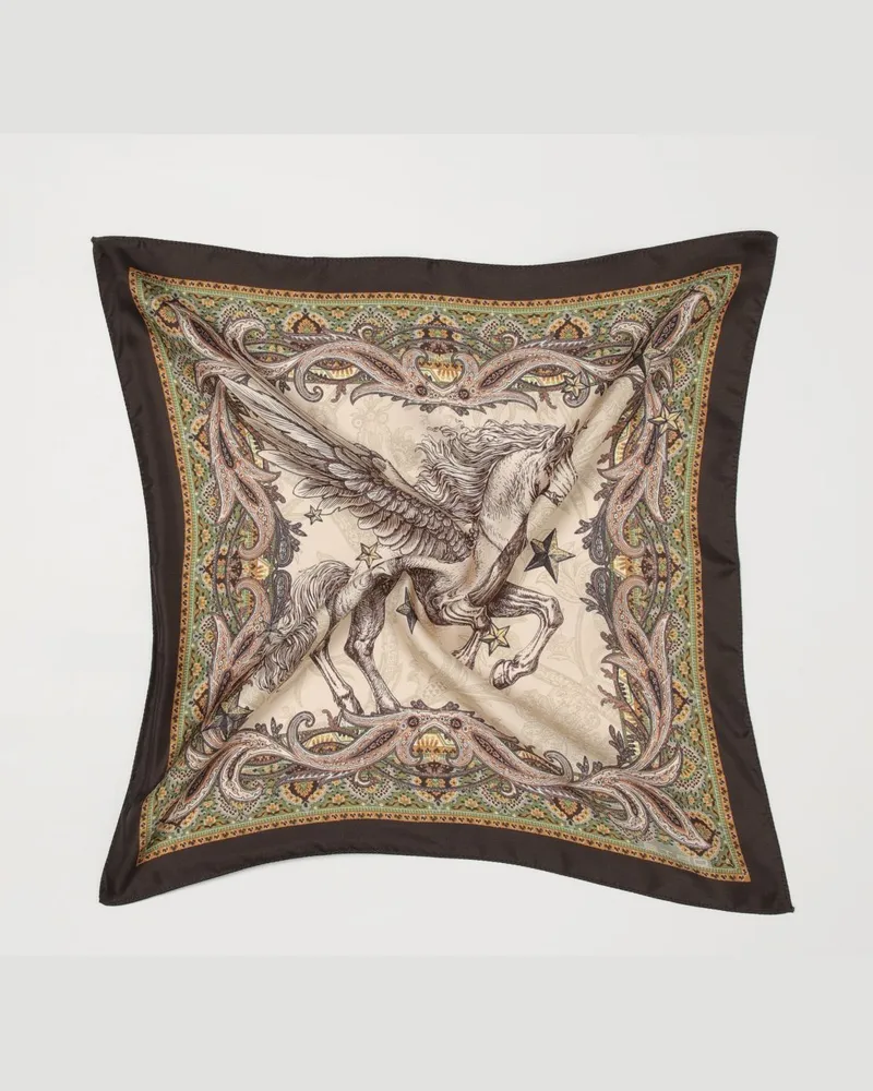 Etro Seiden-Einstecktuch mit Paisley- und Fauna-Print Braun