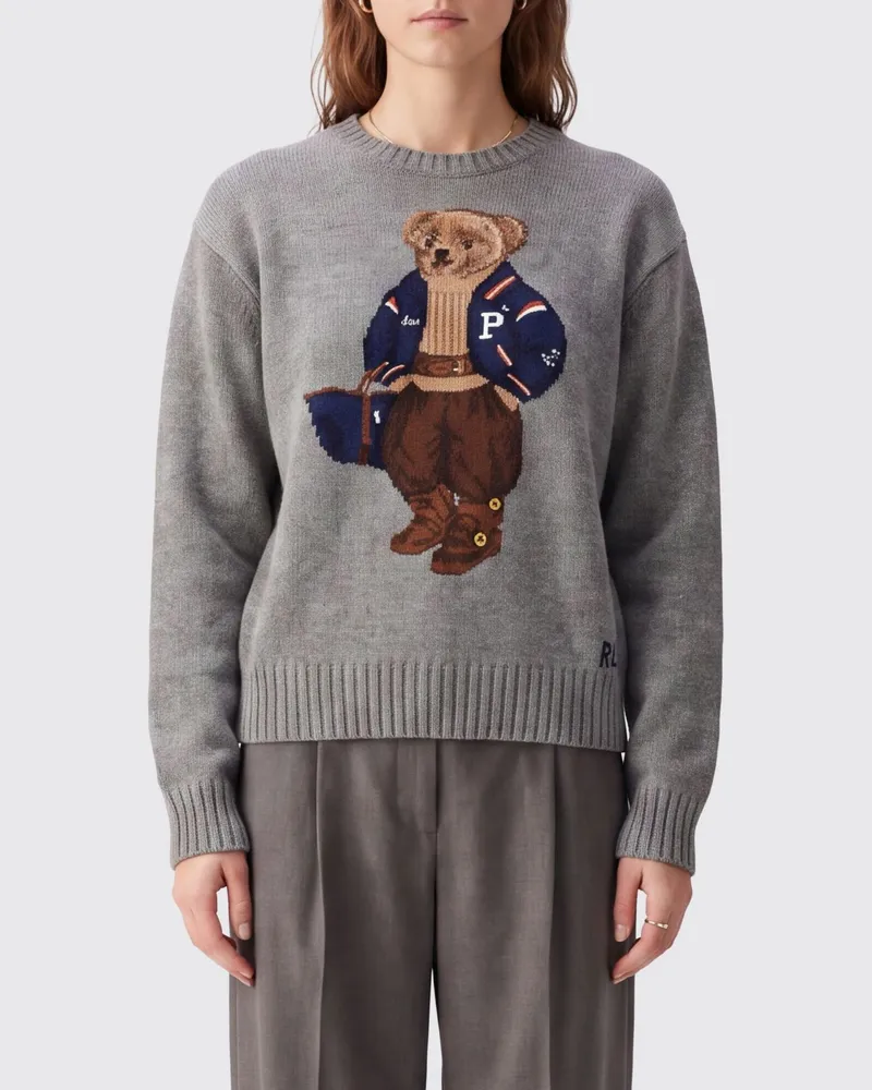 Ralph Lauren Pullover mit Rundhalsausschnitt aus Wolle und Kaschmir mit Teddybär-Print Grau