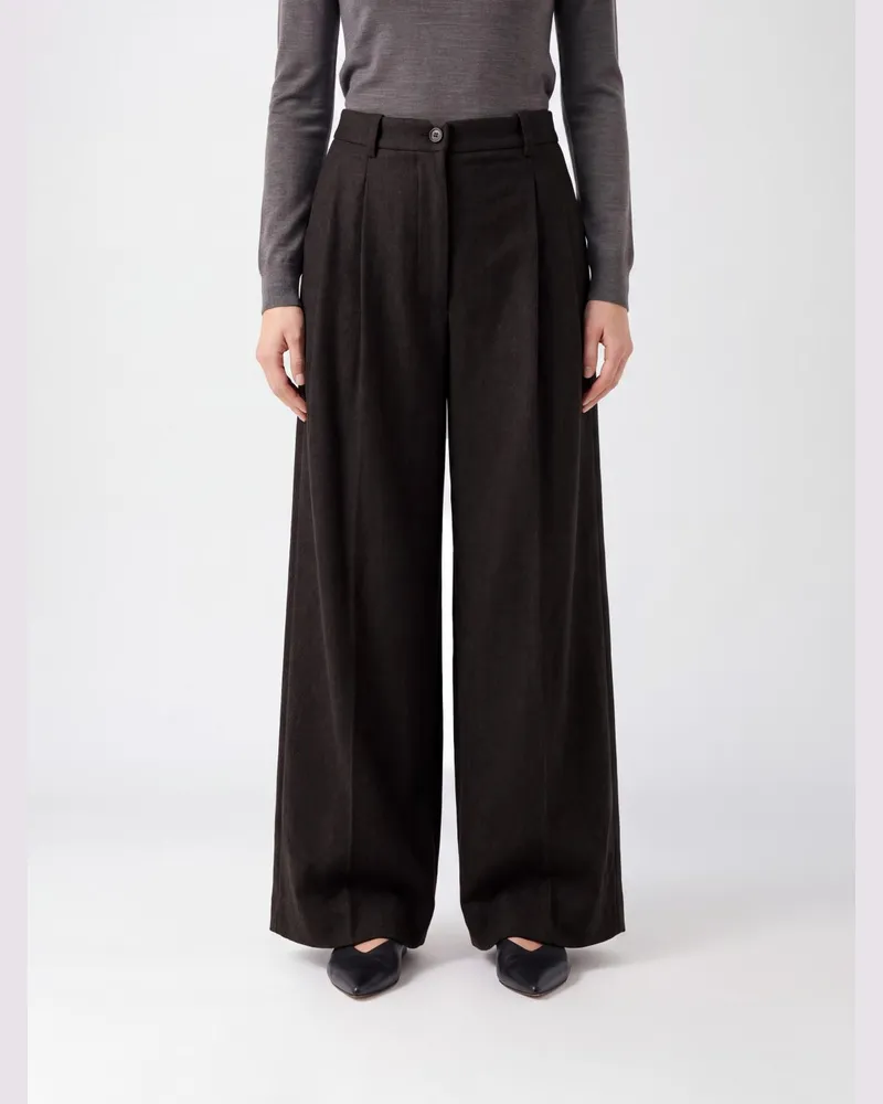 Ralph Lauren Hose mit weitem Bein und Bundfalten aus reiner Wolle Grau